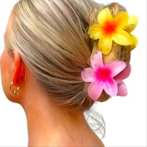Set of Three Floral Hair Clips Set - Pink,Yellow And Blue.